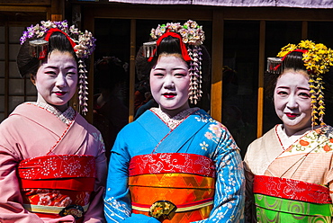 Traditionally dressed Geishas in the old quarter of Kyoto, Japan, Asia