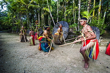 Stick dance from the tribal people of the island of Yap, Federated States of Micronesia, Caroline Islands, Pacific