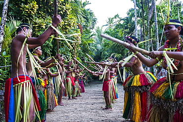 Stick dance from the tribal people of the island of Yap, Federated States of Micronesia, Caroline Islands, Pacific