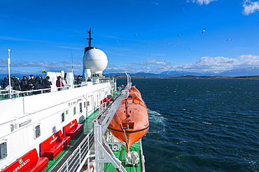 Cruise ship in the Beagle Channel, Ushuaia, Tierra del Fuego, Argentina, South America