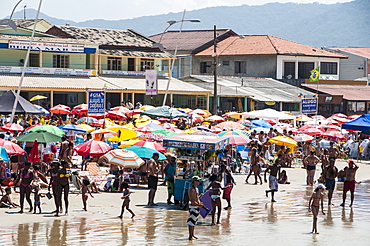 Very busy beach in Barra da Lagoa, Brazil, South America