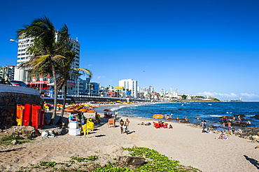 View from Farol da Barra Lighthouse over the nearby beach, Salvador da Bahia, Bahia, Brazil, South America