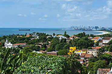 View over the colonial town of Olinda, UNESCO World Heritage Site, with Recife in the background, Pernambuco, Brazil, South America 