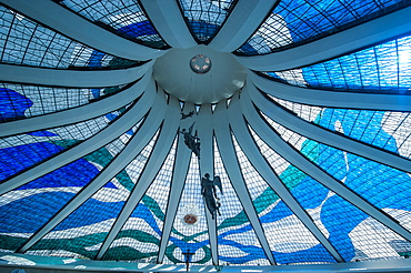 Stained glass in the Metropolitan Cathedral of Brasilia, UNESCO World Heritage Site, Brazil, South America 