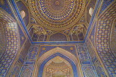 Interior of Tilla Kari Medressa at the Registan, UNESCO World Heritage Site, Samarkand, Uzbekistan, Central Asia