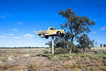 Old truck on a huge pole in the Mungo National Park, part of  the Willandra Lakes Region, UNESCO World Heritage Site, Victoria, Australia, Pacific