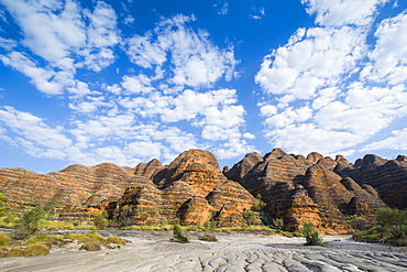 Dry river before the the beehive-like mounds in the Purnululu National Park, UNESCO World Heritage Site, Bungle Bungle mountain range, Western Australia, Australia, Pacific