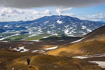 Tourists hiking to the smoking Gorely volcano, Kamchatka, Russia, Eurasia 