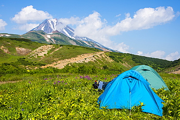 Camping below the Vilyuchinsk volcano, Kamchatka, Russia, Eurasia 