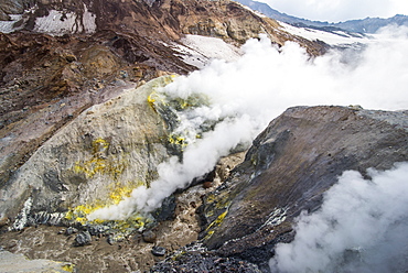 Smoking fumaroles on Mutnovsky volcano, Kamchatka, Russia