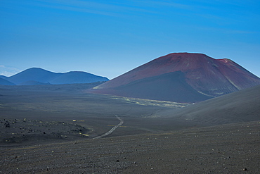 View over the lava sand field of the Tolbachik volcano, Kamchatka, Russia, Eurasia 