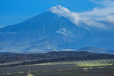 View over the lava sand field of the Tolbachik volcano, Kamchatka, Russia, Eurasia 