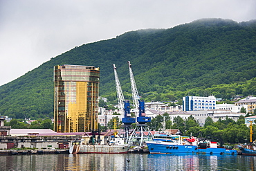 Fishing trawlers in the habour of Petropavlovsk-Kamchatsky, Kamchatka, Russia, Eurasia