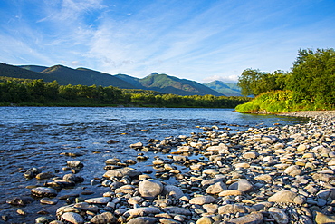 Pebblestones beach on the Bystraya River, Kamchatka, Russia, Eurasia 