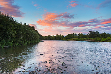 Pink clouds over the Bystraya River, Kamchatka, Russia, Eurasia 