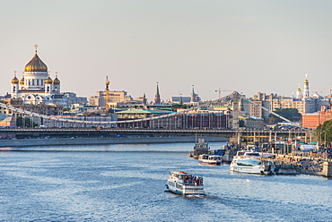 View over Moscow and the Moskva River (Moscow River) at sunset, Russia, Europe 