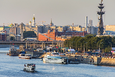 View over city and the Moskva River (Moscow River) at sunset, Moscow, Russia, Europe 