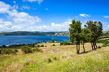 View over a bay in Chiloe, Chile, South America 