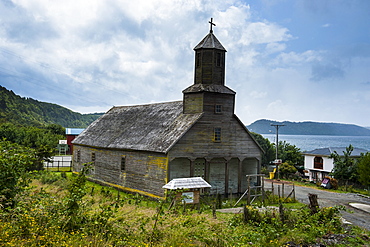 The wooden church of Detif, UNESCO World Heritage Site, Chiloe, Chile, South America 