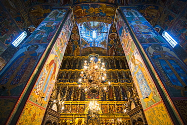 Colourful wall paintings in the Church of Elijah the Prophet in Yaroslavl, UNESCO World Heritage Site, Golden Ring, Russia, Europe