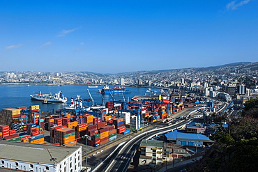 View over the cargo port of Valparaiso, Chile, South America 