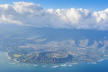 Aerial of the Diamond head and  Oahu, Hawaii