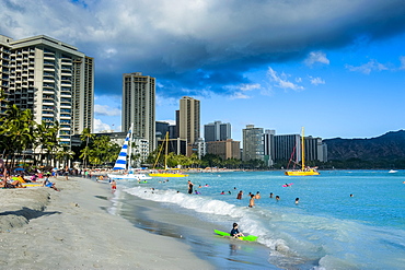 High rise hotels on Waikiki Beach, Oahu, Hawaii, United States of America, Pacific