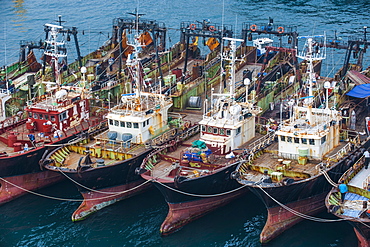 View over the harbour and fishing fleet of Busan, South Korea, Asia