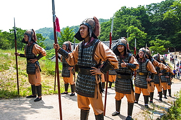 Changing of the guard ceremony, Gongsanseong, Gongju Castle, South Chungcheong Province, South Korea, Asia