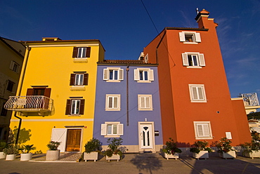 Colourful modern houses, Piran, Slovenia, Europe