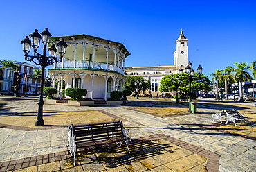 Town square of Puerto Plata with Cathedral of St. Philip the Apostle, Dominican Republic, West Indies, Caribbean, Central America