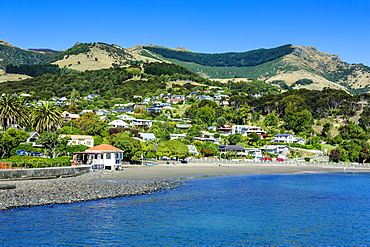 Overlook over Akaroa, Banks Peninsula, Canterbury, South Island, New Zealand, Pacific