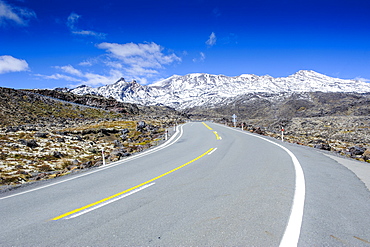 Road leading to Mount Ruapehu, Tongariro National Park, UNESCO World Heritage Site, North Island, New Zealand, Pacific