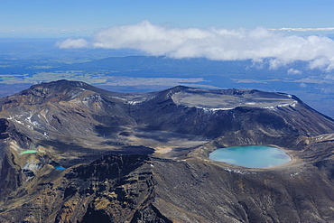 Aerial of the colourful Tama Lakes in the Tongariro National Park, UNESCO World Heritage Site, North Island, New Zealand, Pacific