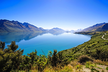 Turquoise water of Lake Wakatipu, around Queenstown, Otago, South Island, New Zealand, Pacific