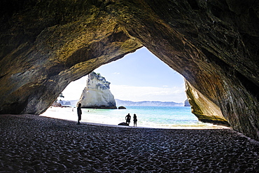 Cave as an entrance to the beautiful Cathedral Cove, Coromandel, North Island, New Zealand, Pacific 