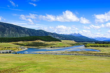 Waiau river and the southern alps along the road from Invercargill to Te Anau, South Island, New Zealand,Pacific 