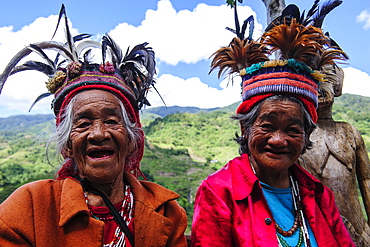 Traditional dressed Ifugao women sitting in Banaue, UNESCO World Heritage Site, Northern Luzon, Philippines, Southeast Asia, Asia