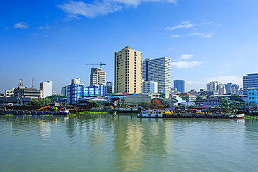 Skyline of Manila seen from Fort Santiago, Intramuros, Manila, Luzon, Philippines, Southeast Asia, Asia