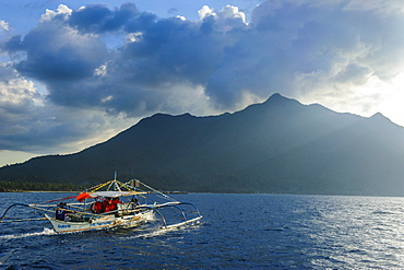 Outrigger cruising on the waters around the New wonder of the world and UNESCO World Heritage Site, the Puerto Princesa underground river, Palawan, Philippines, Southeast Asia, Asia