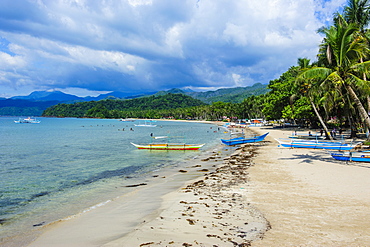 Sandy beach in front of the entrance to the New wonder of the world, the Puerto Princesa underground river, UNESCO World Heritage Site, Palawan, Philippines, Southeast Asia, Asia