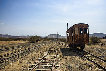 Old coaches of the Italian railway from Massawa to Asmara, Eritrea, Africa