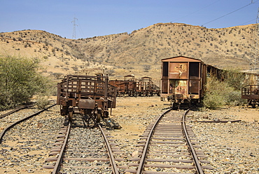 Old coaches of the Italian railway from Massawa to Asmara, Eritrea, Africa