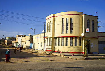 Italian Art Deco building in Dekemhare along the road from Asmara to Qohaito, Eritrea, Africa