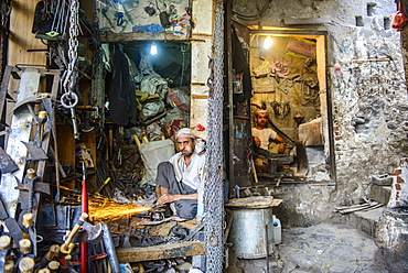 Small workplaces for smiths in the Old Town, UNESCO World Heritage Site, Sanaa, Yemen, Middle East