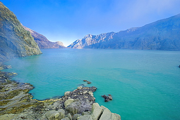 The very acid Ijen crater lake in the Ijen Volcano, Java, Indonesia, Southeast Asia, Asia