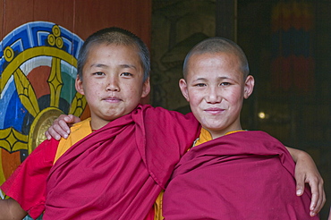 Happy Buddhist monks, Chimi Lhakhang, Bhutan, Asia