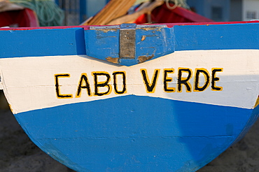 Fishing boat with Cabo Verde name, Tarrafal, Santiago, Cape Verde Islands, Africa