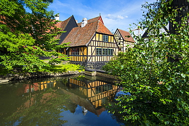 Little pond in the Old Town, Den Gamle By, open air museum in Aarhus, Denmark, Scandinavia, Europe