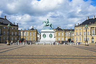 Statue of Frederick V by Jacques Francois Joseph Saly, Amalienborg, winter home of the Danish royal family, Copenhagen, Denmark, Scandinavia, Europe